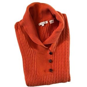 Orange Ribbed Shawl Collar Sweater Button Trim Y2K Large